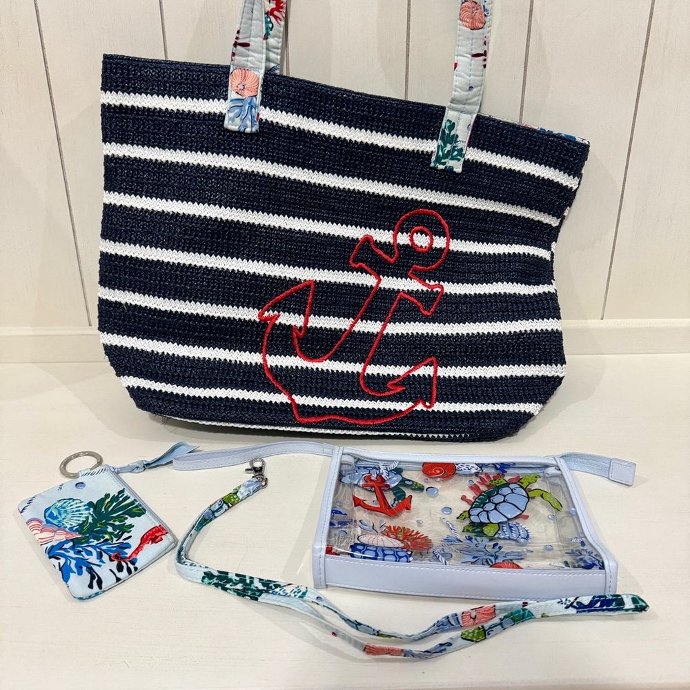 Ver Bradley Nautical Striped Tote Bag with Anchor Design and more